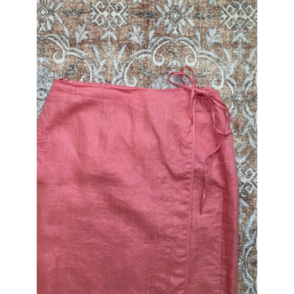 Edward Pink 100% Linen Wrap Skirt Size Large Summer - Picture 4 of 10